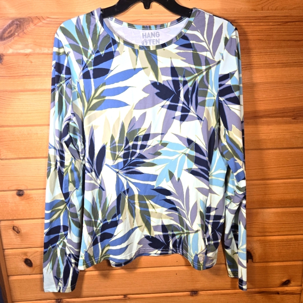 Hang Ten Rash Guard Swim Shirt Long Sleeve UPF 50+ Mint Leaf Pocket Large Green